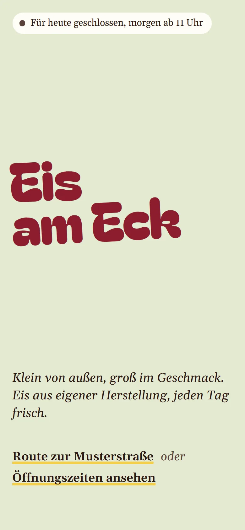Startseite von Eis am Eck auf dem Handy